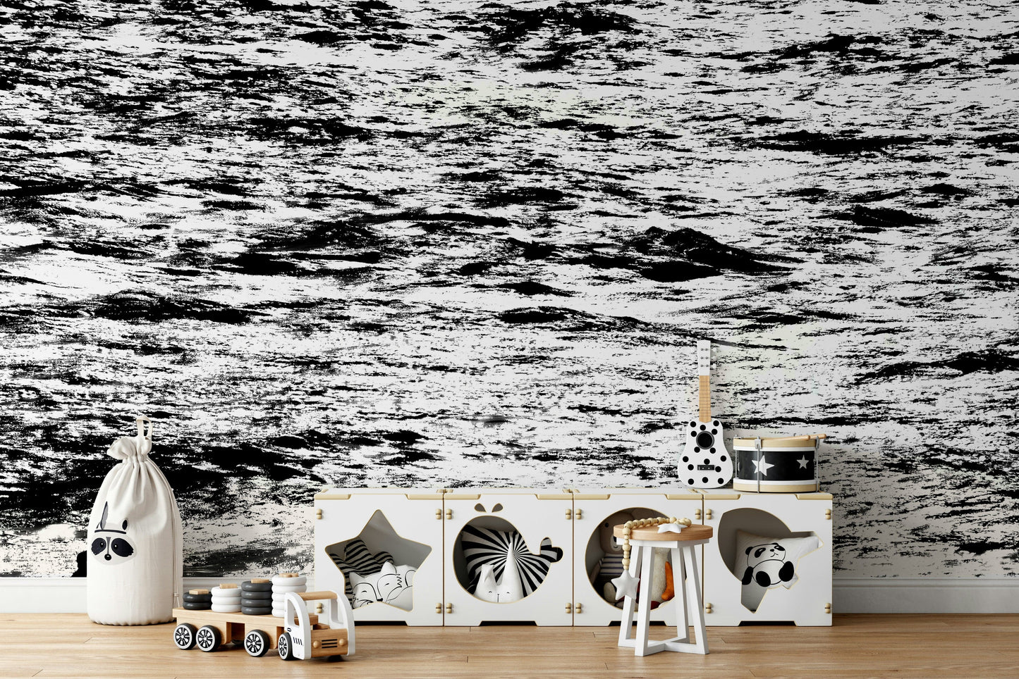 A calming ocean wave wallpaper mural that defines a space.

