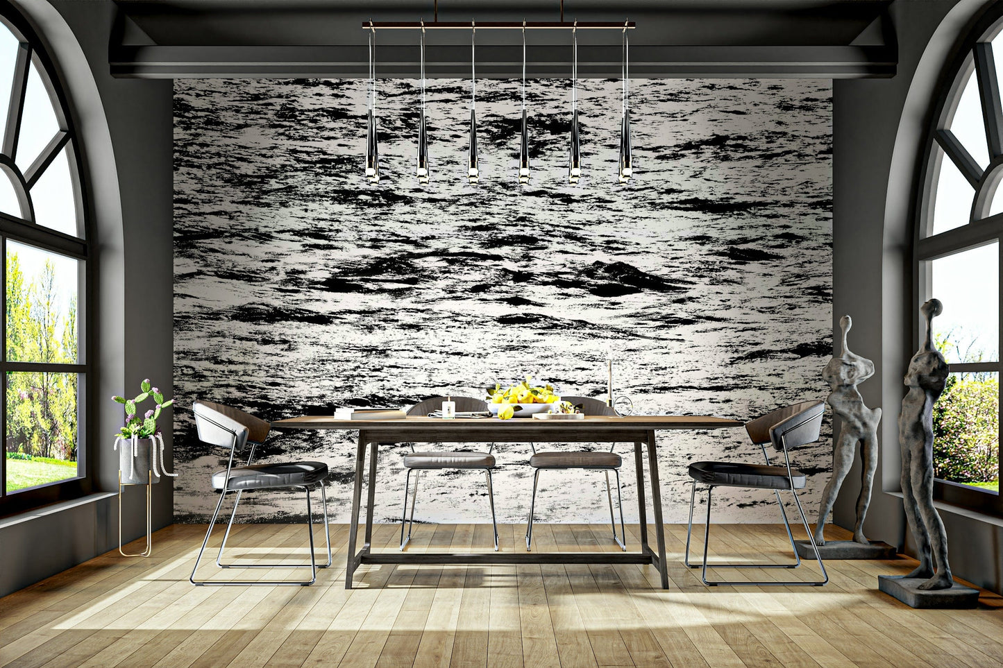 An artistic ocean landscape mural for home decor.

