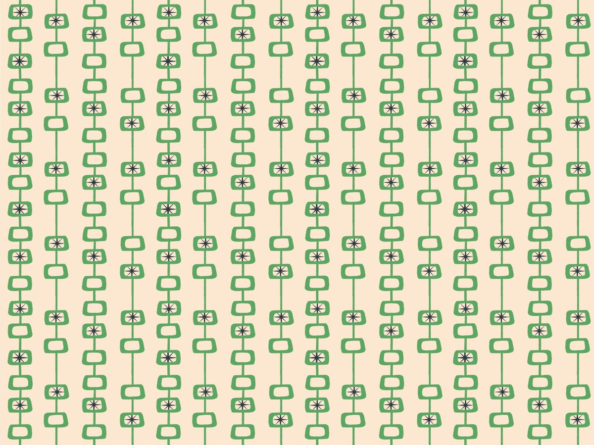 Green Linen Mid Century Atomic Orbs Wallpaper