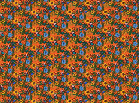 Retro 60s Floral Orange Wallpaper
