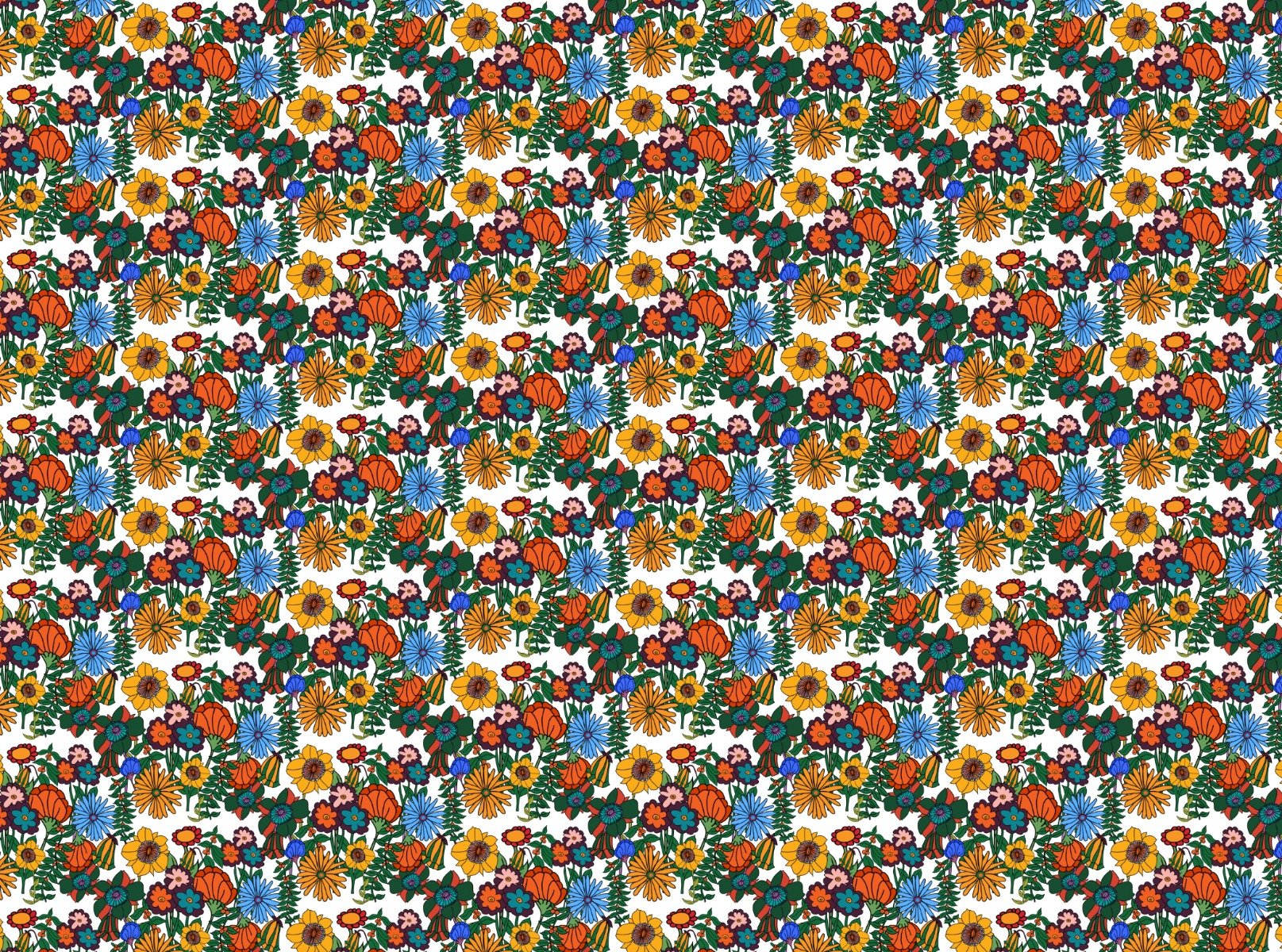 Retro 60s Floral White Backgorund Wallpaper