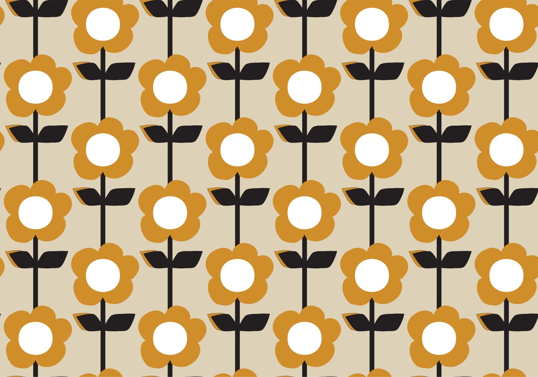 Floral Pearl Yellow Color Retro Wallpaper