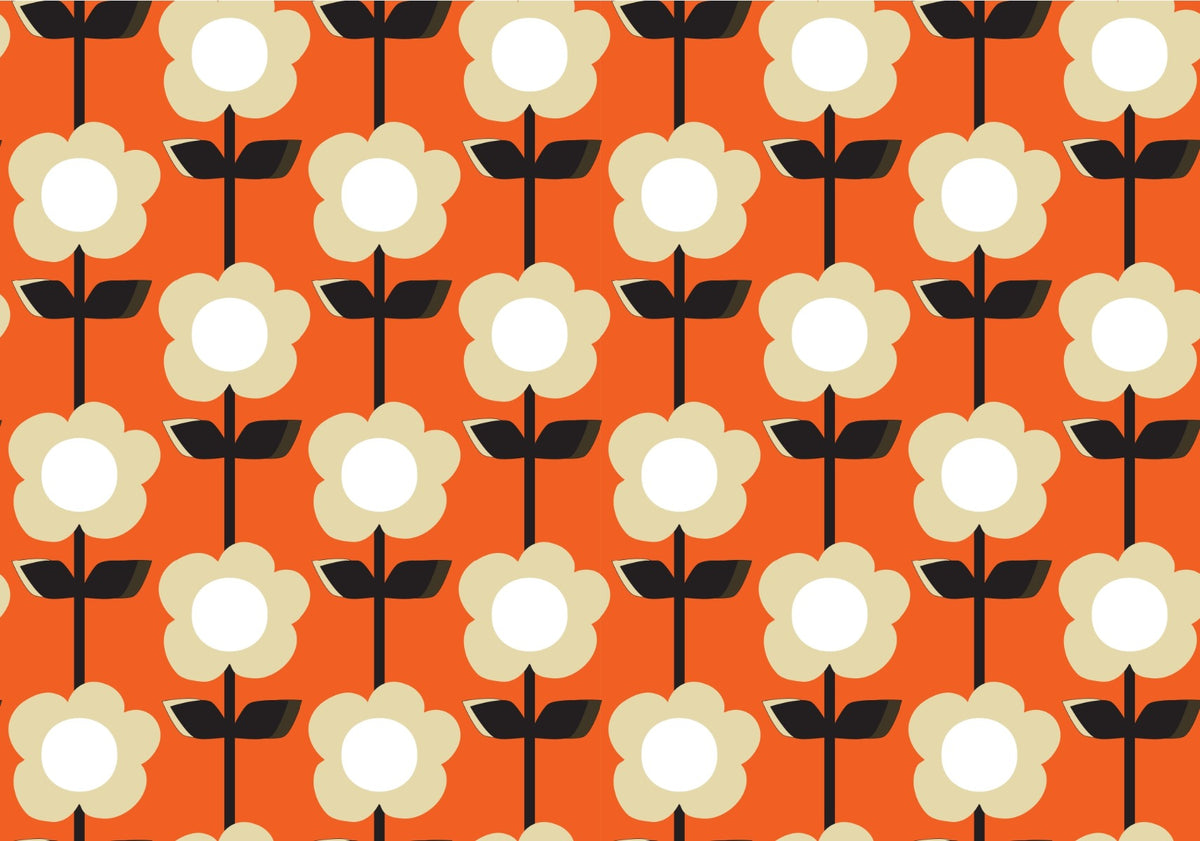 Retro Flower Orange Wallpaper in your room — zoomed
