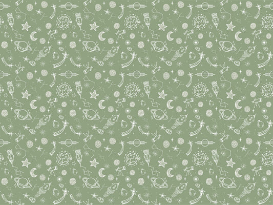 Space Voyage Green Kids Wallpaper