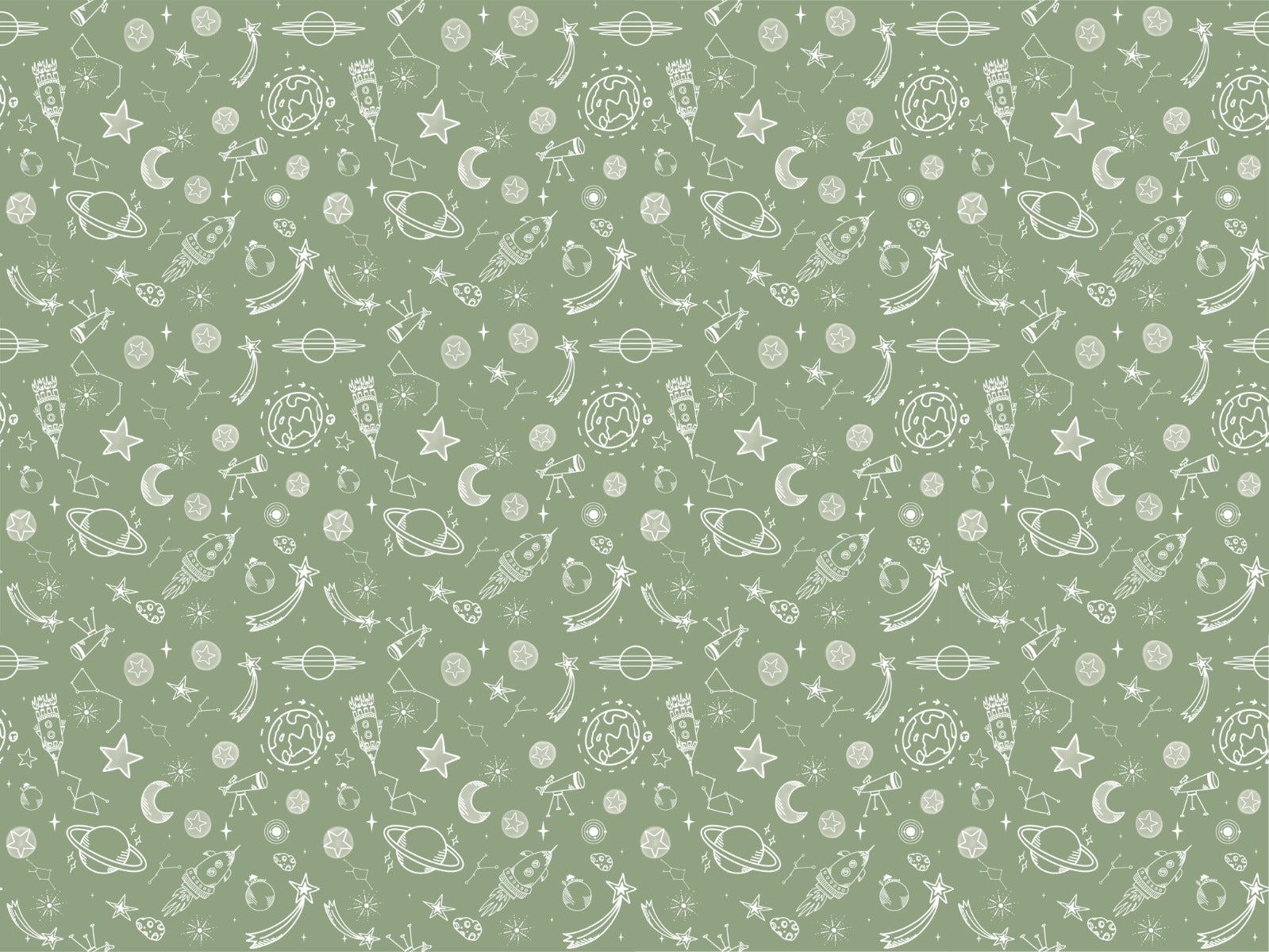 Space Voyage Green Kids Wallpaper