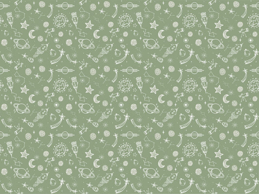 Space Voyage Green Kids Wallpaper