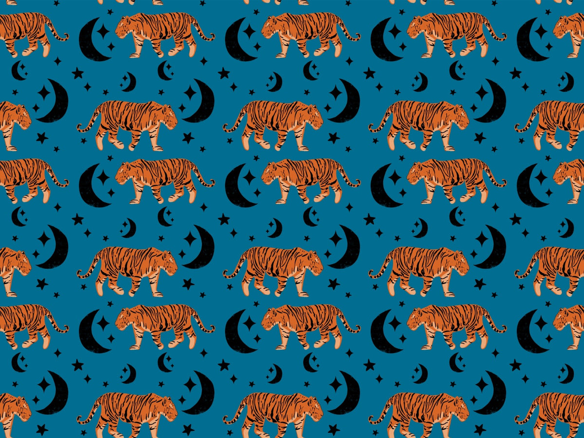 Tiger Moon Blue Kids Room Wallpaper in your room