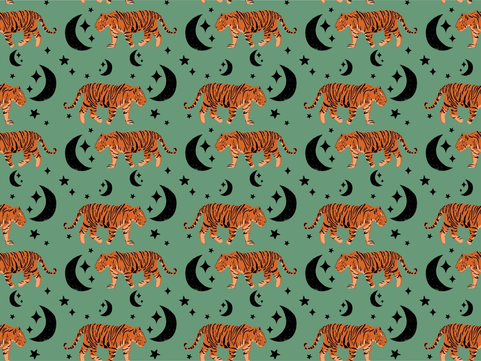 Kids Room Tiger moon green Wallpaper