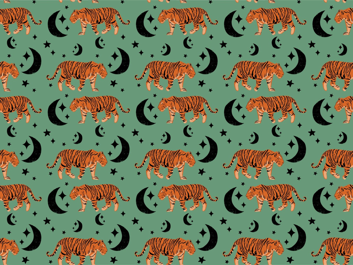 Kids Room Tiger moon green Wallpaper in your room — zoomed