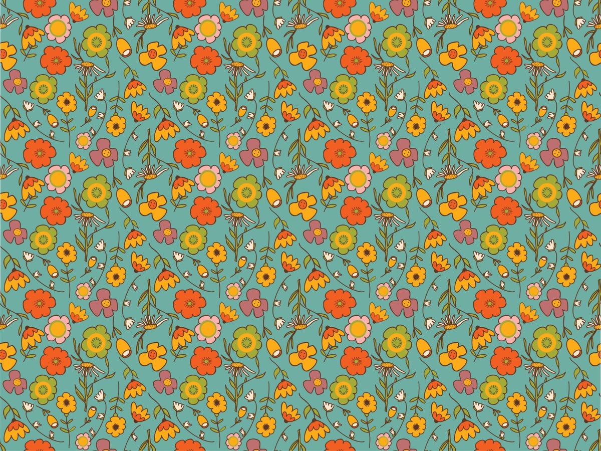 Vintage Wild Floral Blue Wallpaper For Walls in your room — zoomed