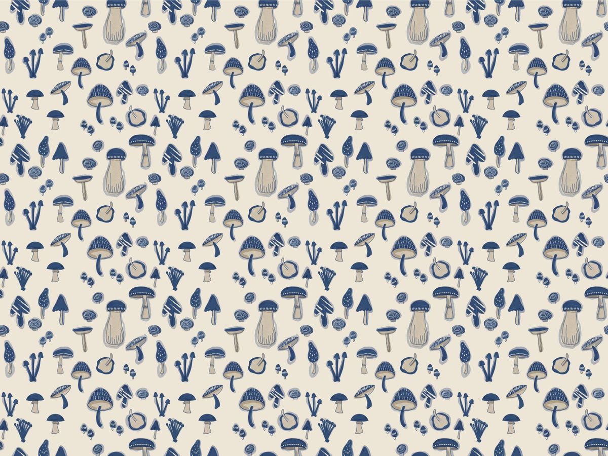 Watercolor Mushrooms Navy Blue Wallpaper in your room