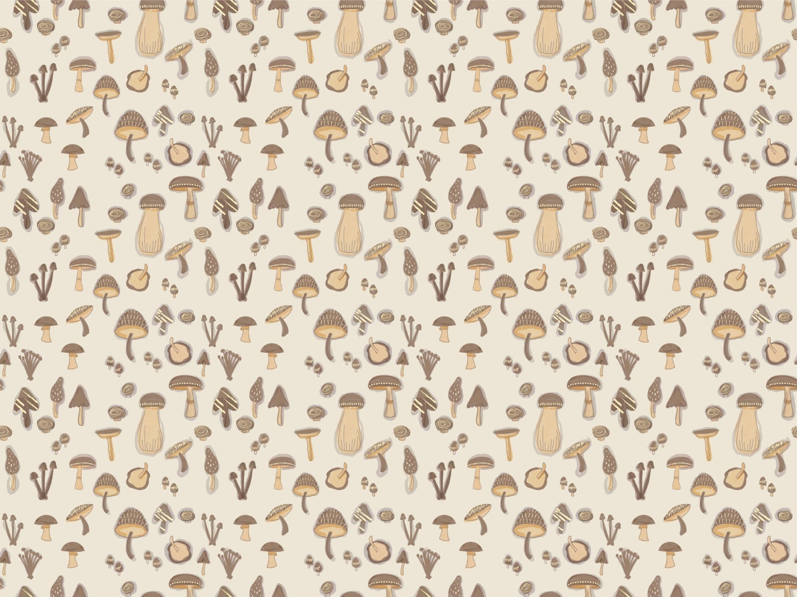 Watercolor Mushrooms Sand Color Wallpaper in your room — zoomed