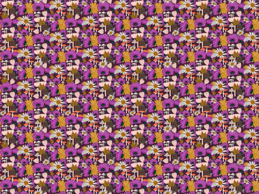 Wild Flowers and Mushrooms Purple Wallpaper