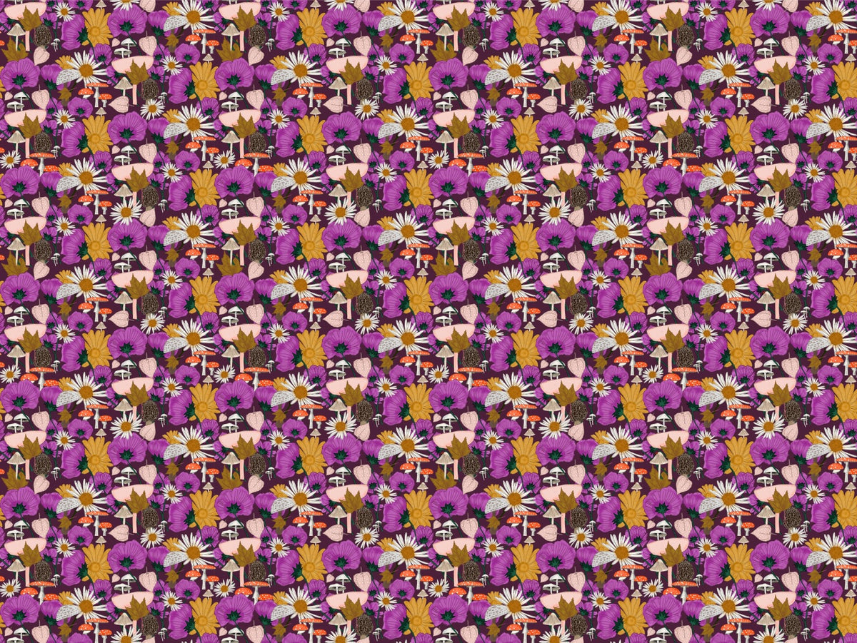 Wild Flowers and Mushrooms Purple Wallpaper in your room — zoomed