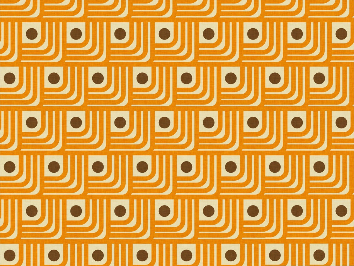 70s Curve Orange Lines Brown Dots Wallpaper in your room — zoomed