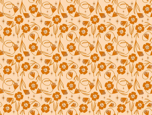 Modern Floral Vines Orange Peach Wallpaper