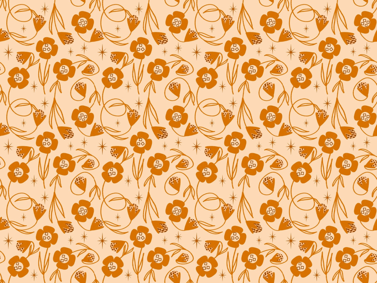 Modern Floral Vines Orange Peach Wallpaper