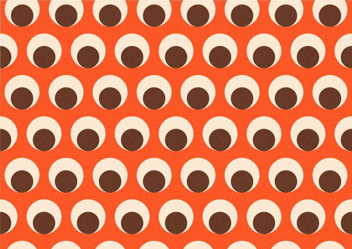 Classic Mid Mod Dot Eye Orange Wallpaper in your room — zoomed