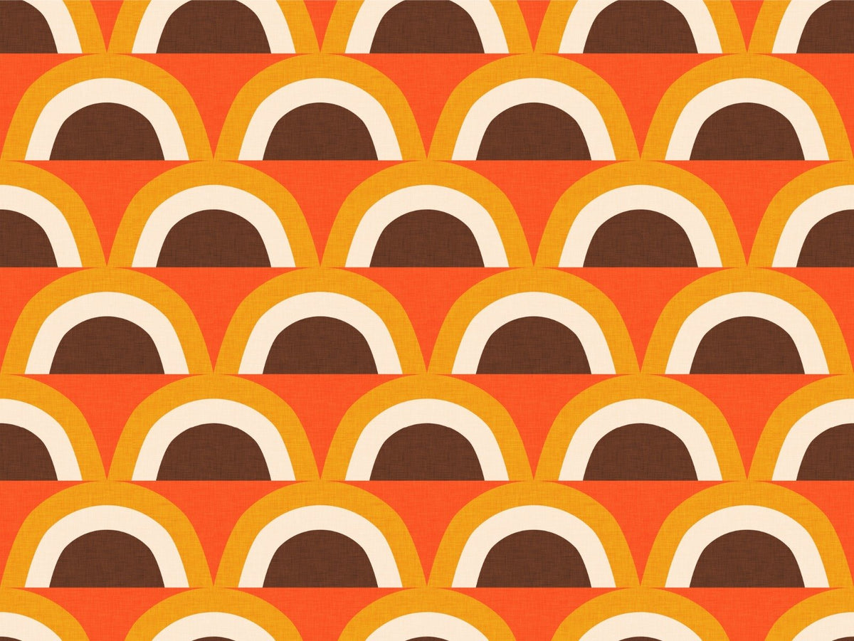 Classic Mid Mod Boho Orange Wallpaper in your room — zoomed
