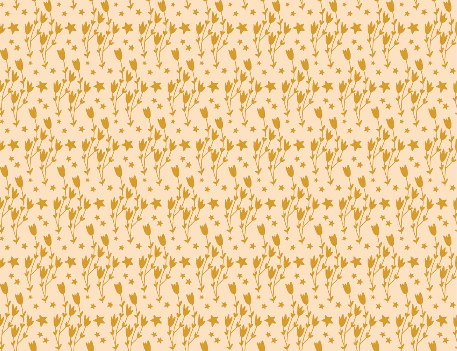 Dream Night Floral and Star Yellow Wallpaper