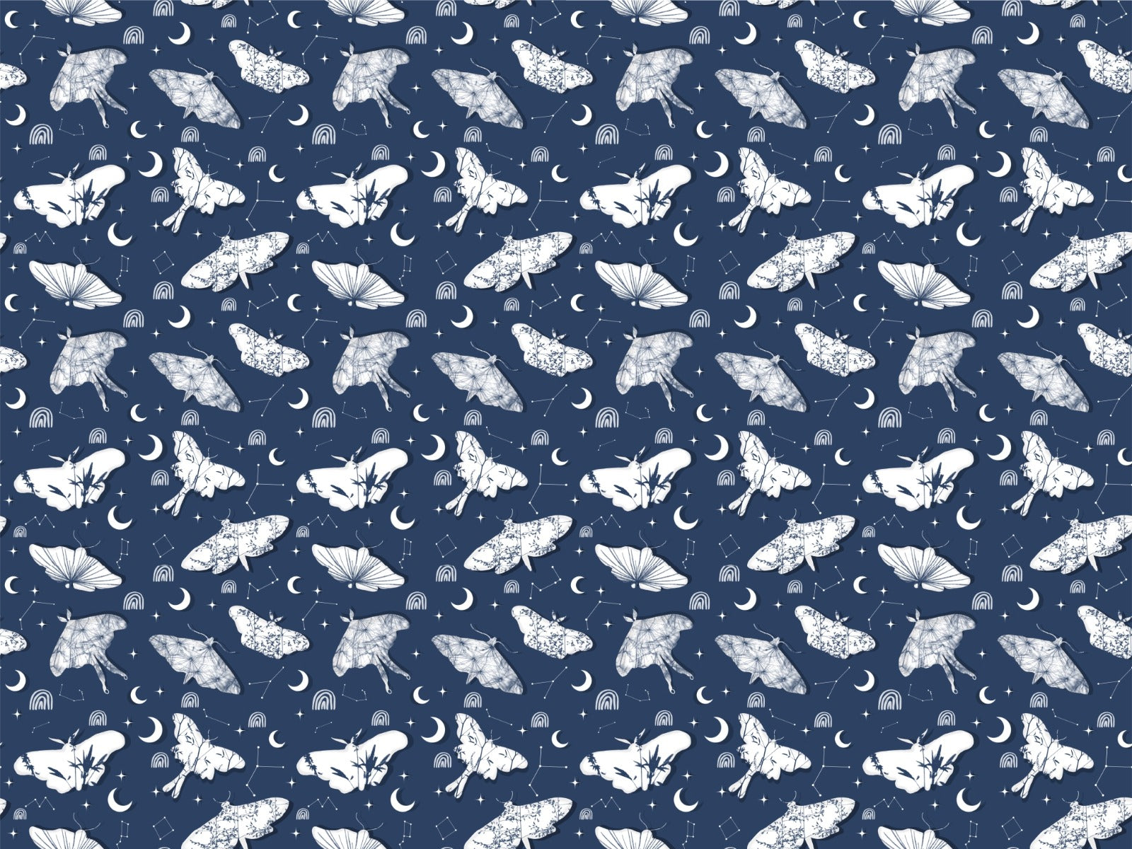 Dreamy Shibori Floral Butterflies and Stars Wallpaper