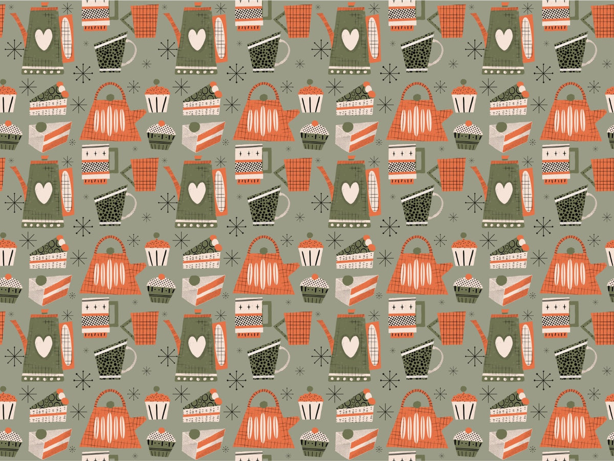 Fika Retro Coffee Old Green Color Wallpaper
