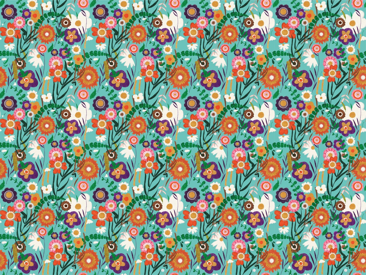 Folk Spring Floral Blue Wallpaper For Walls in your room