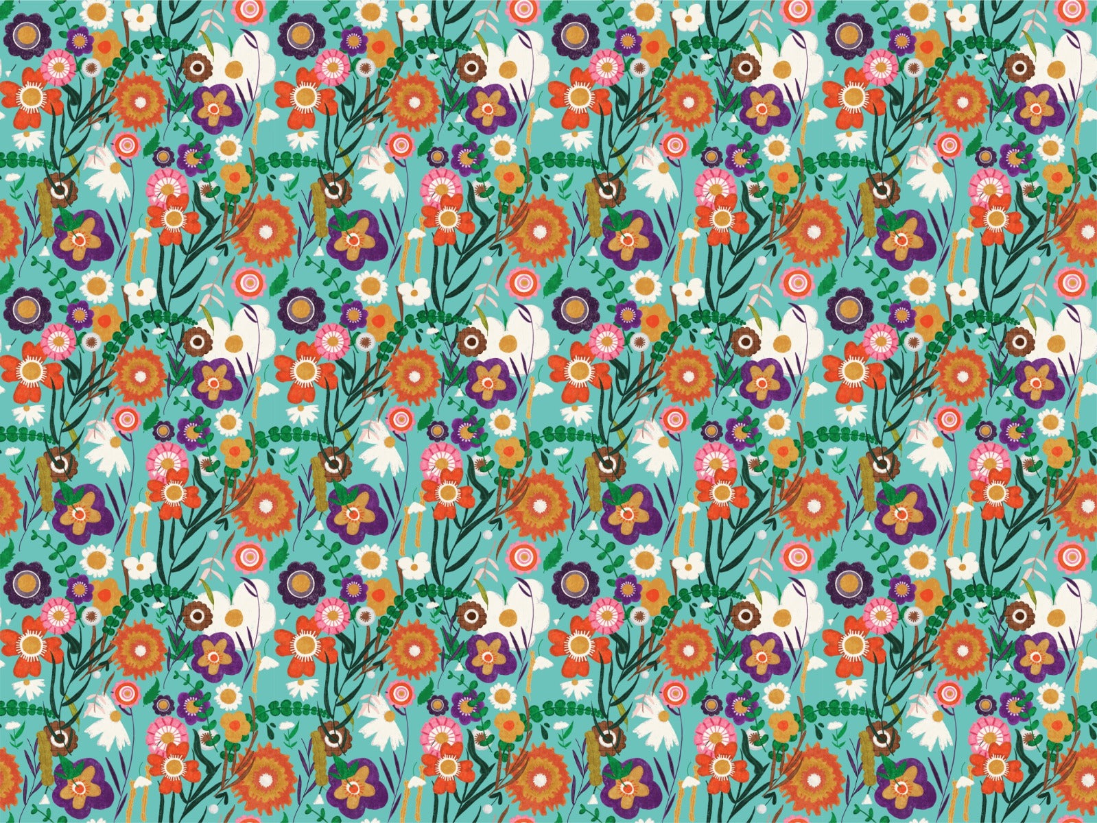 Folk Spring Floral Blue Wallpaper For Walls