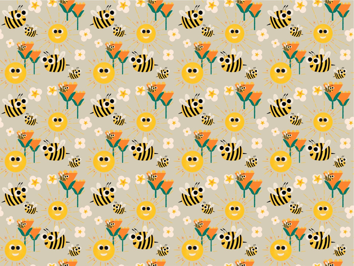 Happy Bees and Sunshine Wallpaper in your room