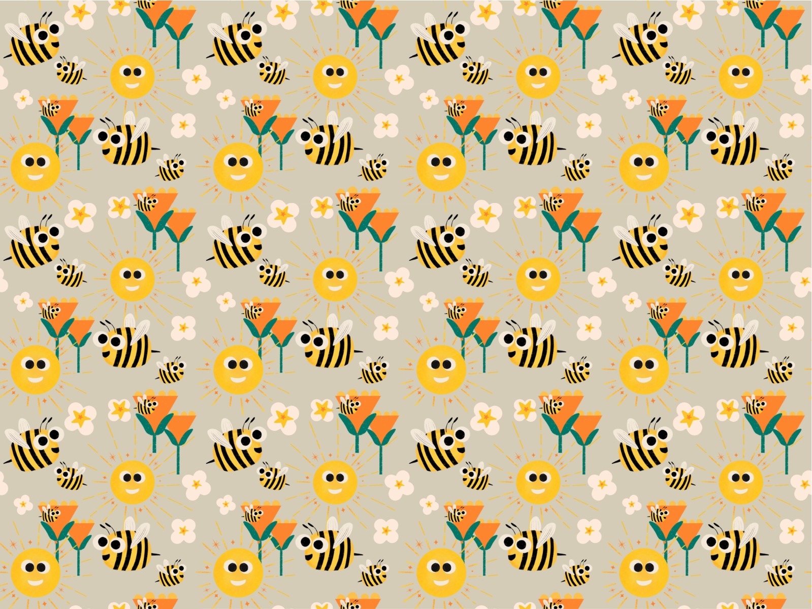 Happy Bees and Sunshine Wallpaper