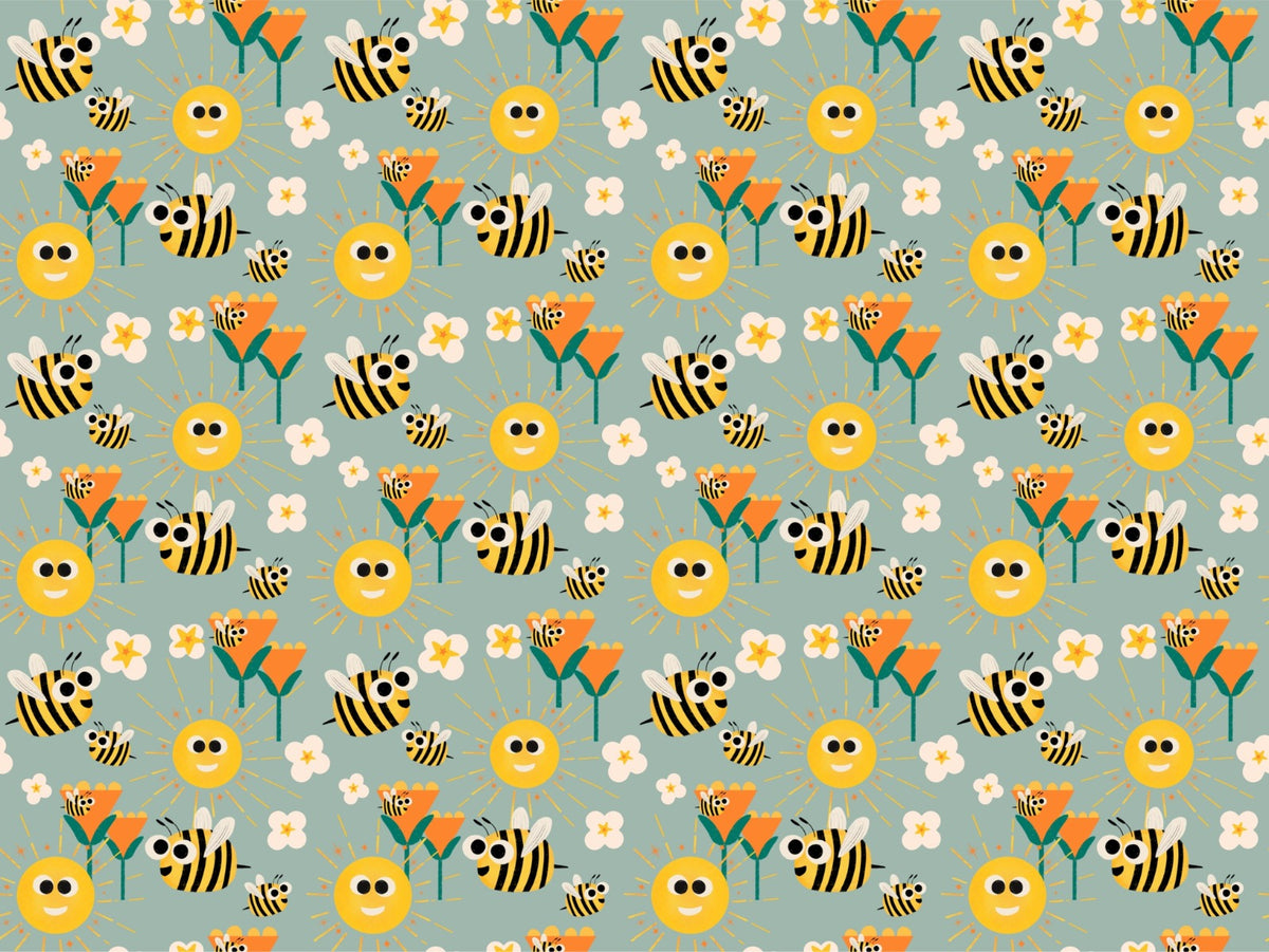Happy Bees and Sunshine Blue Cadet Wallpaper in your room