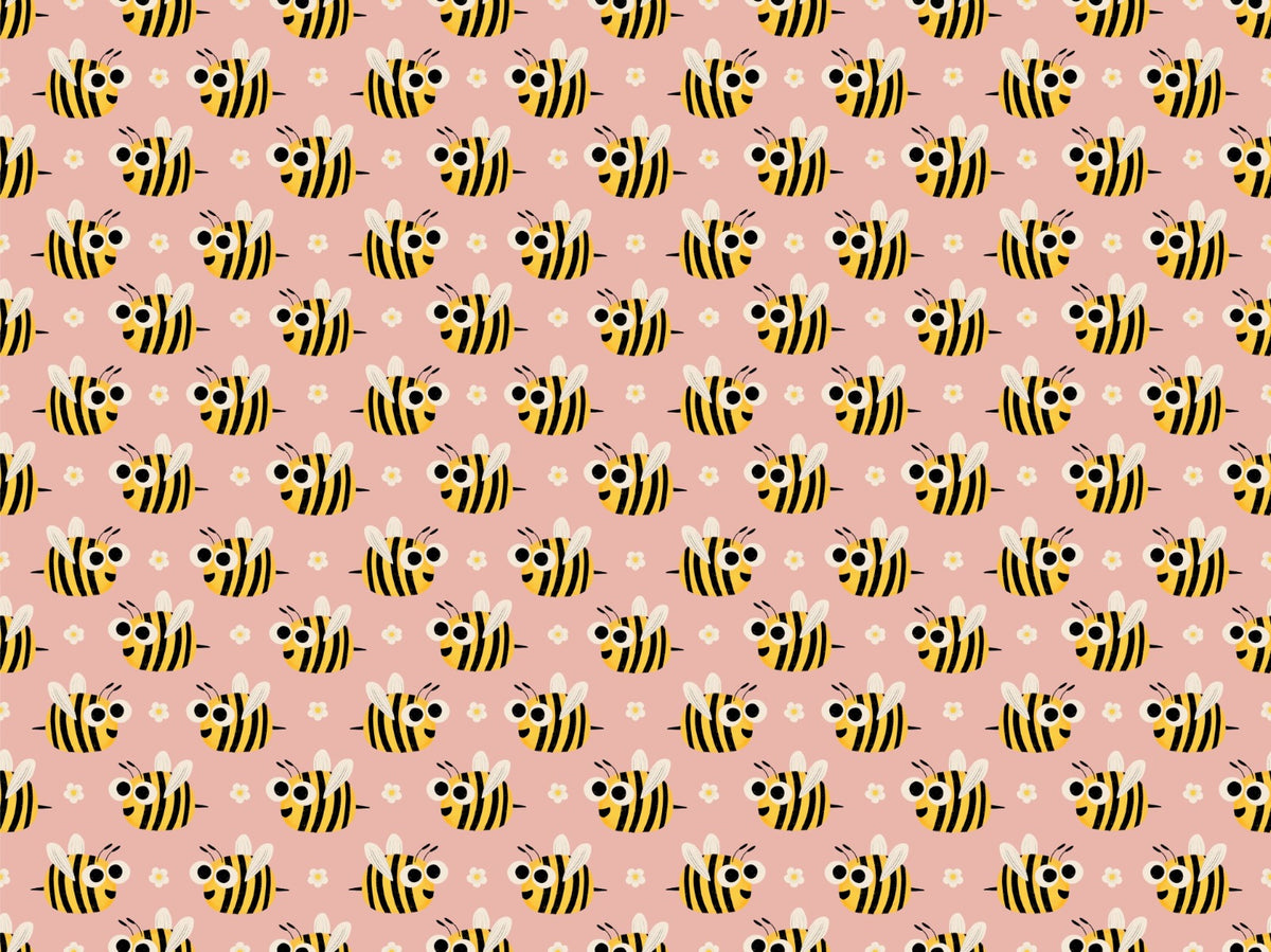 Cute Bees Seamless Pattern Pink Wallpaper in your room — zoomed