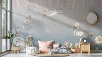 Watercolor Swan & Elephant Wall Mural
