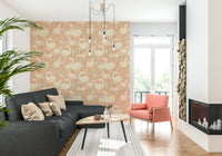 Soft floral garden merging with serene swans for a fairytale-inspired design.