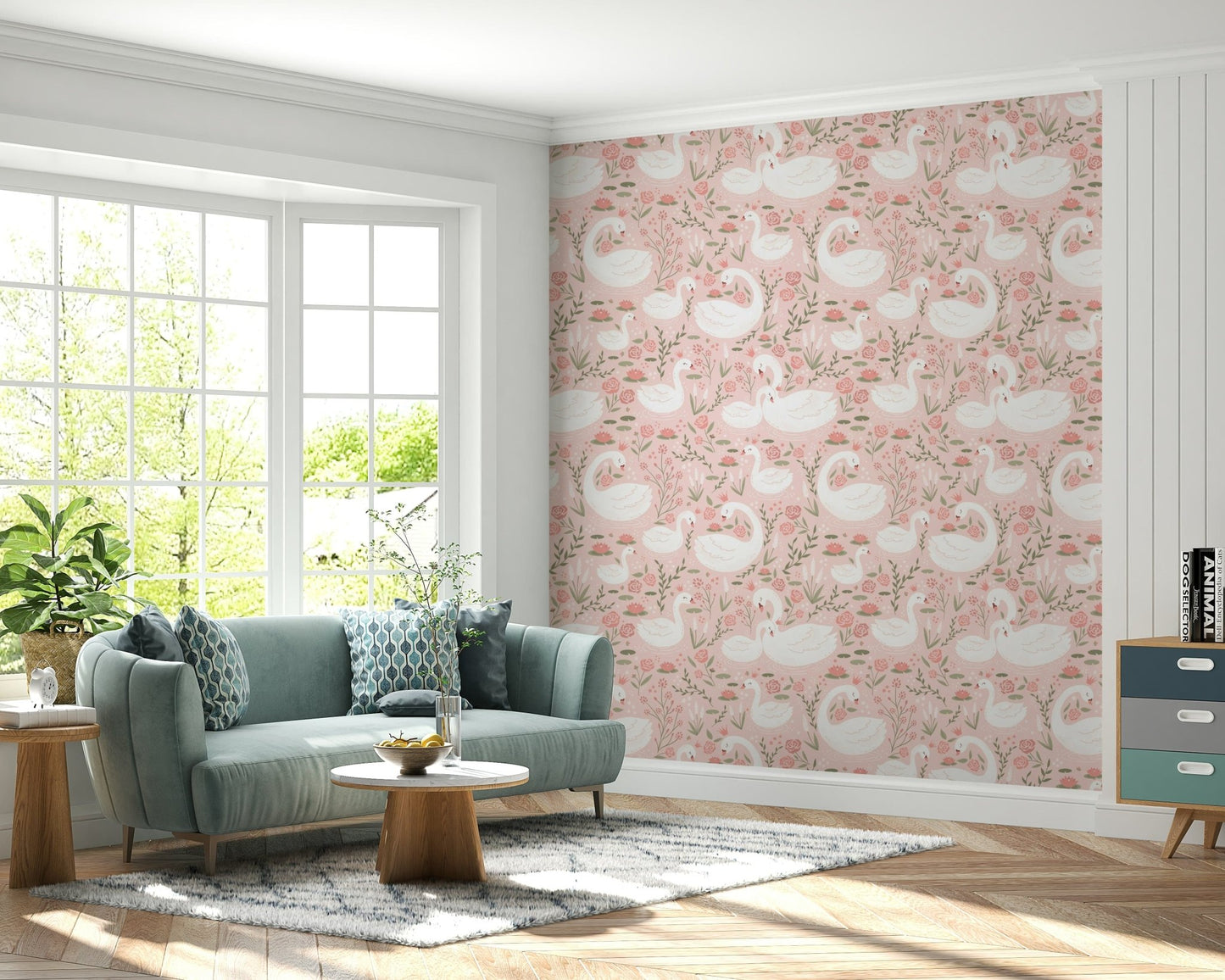Romantic Swan Princess theme with charming birds and lush garden scenery.
