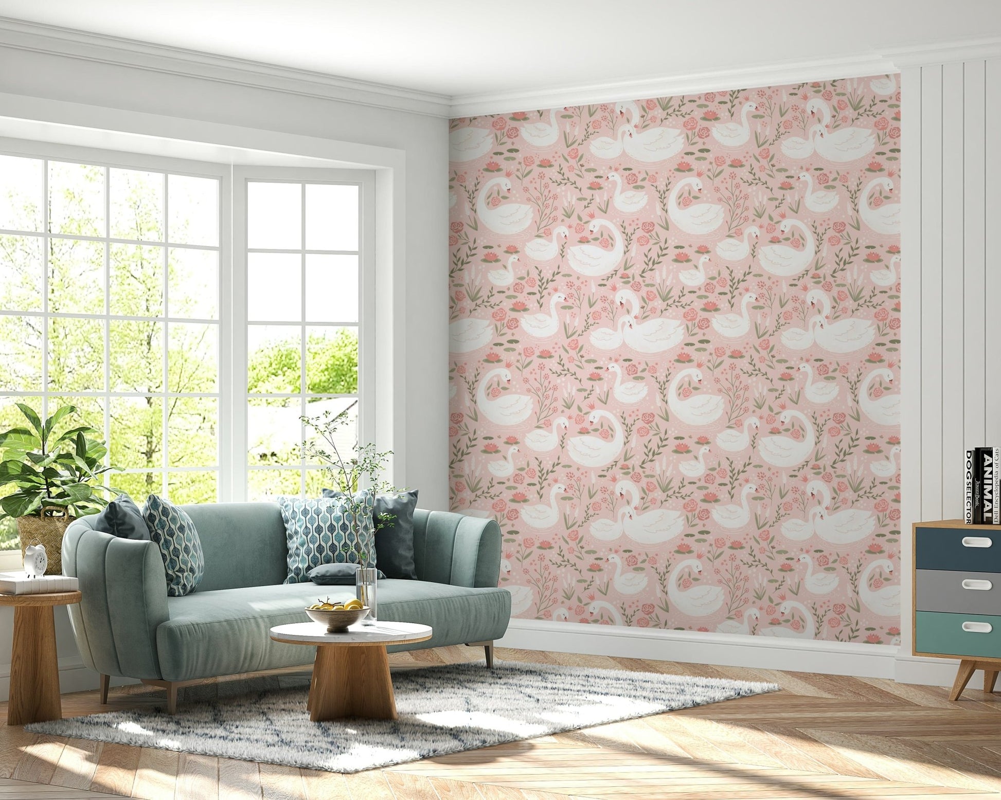 Romantic Swan Princess theme with charming birds and lush garden scenery.