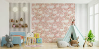 Elegant swans surrounded by pastel florals creating a serene garden mural.