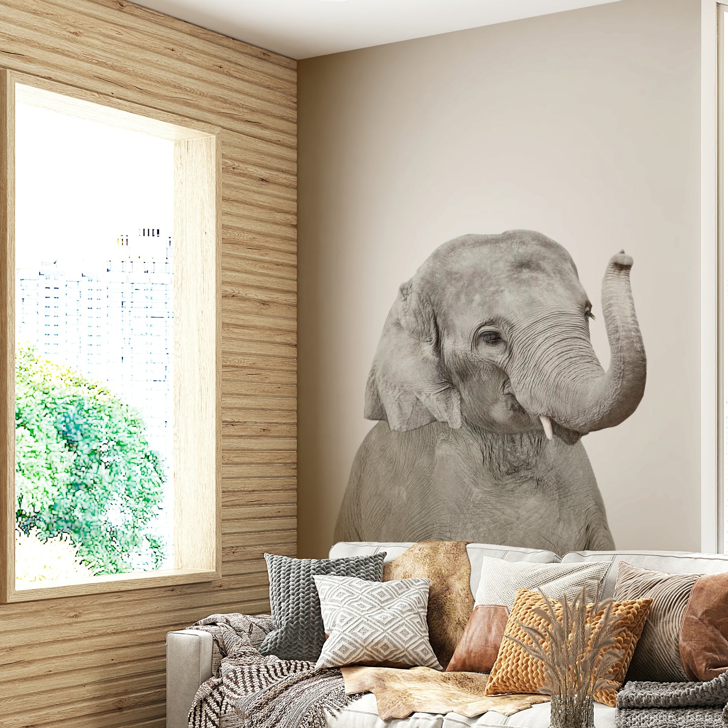 Sweet elephant mural for animal-themed décor

