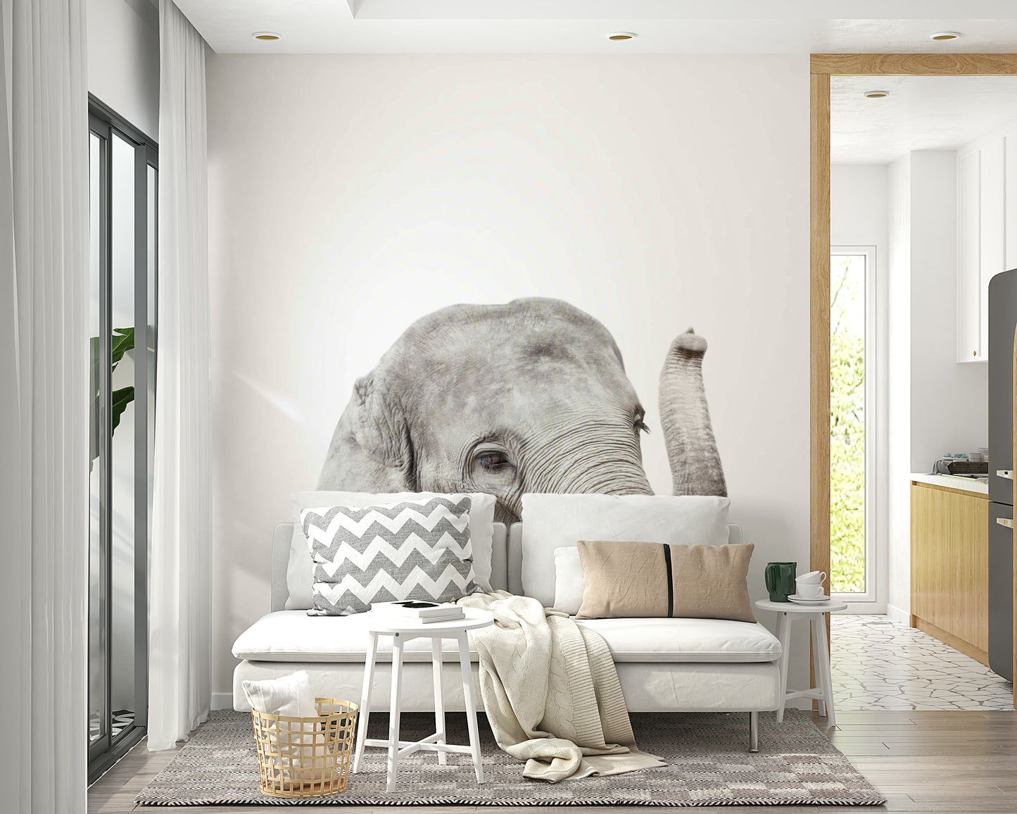 Safari-themed mural with cute baby elephant


