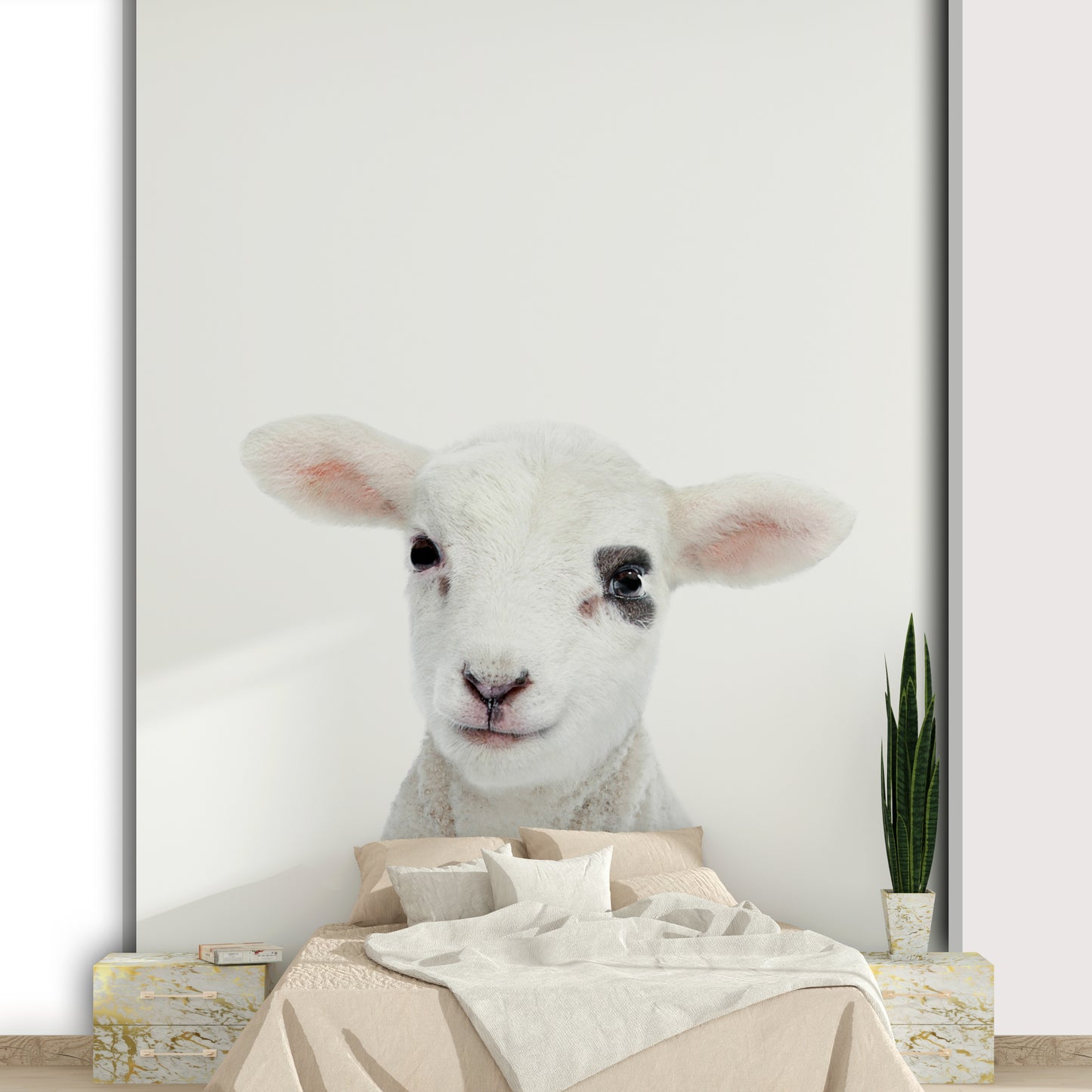 Baby lamb mural with a cozy countryside feel


