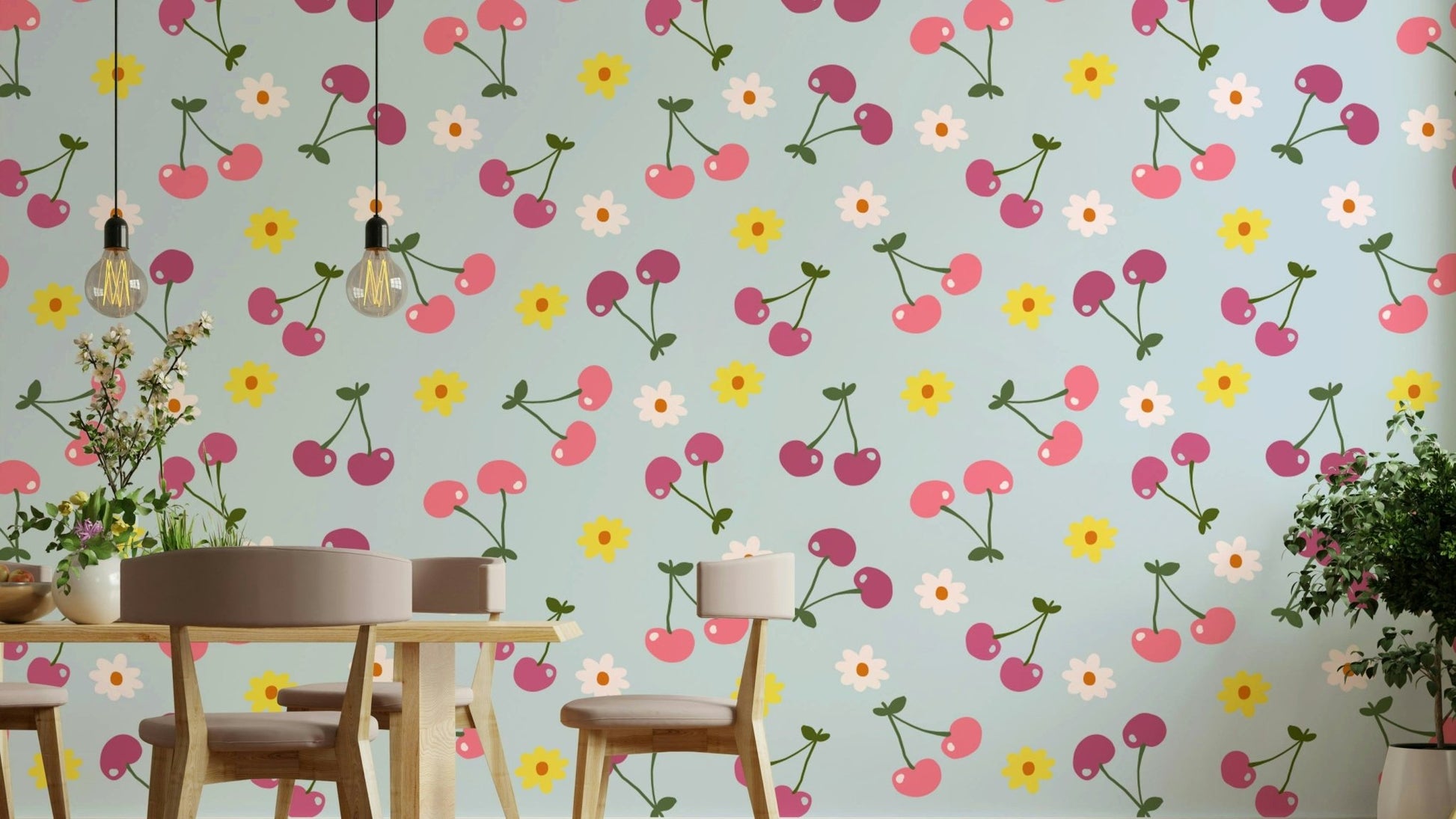 A soft and whimsical wallpaper pattern.
