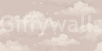 Sweet Dreams Blush wallpaper mural close-up showing soft pink clouds, stars and a crescent moon on a blush sky