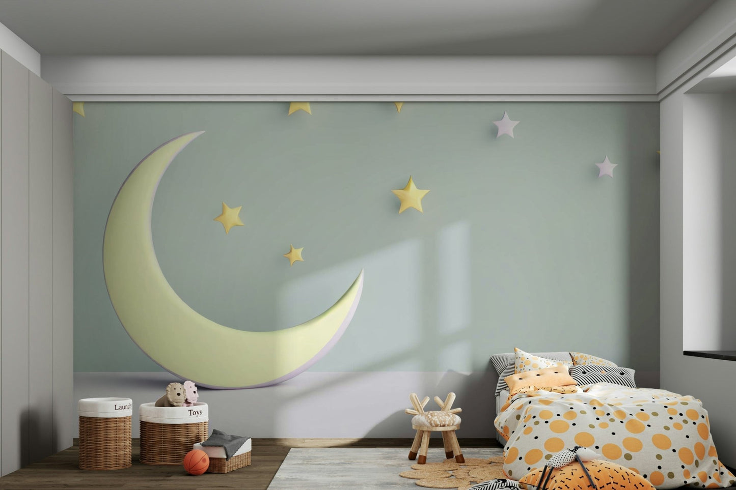 Sweet Dreams wall mural with moon, stars, and sleeping animals

