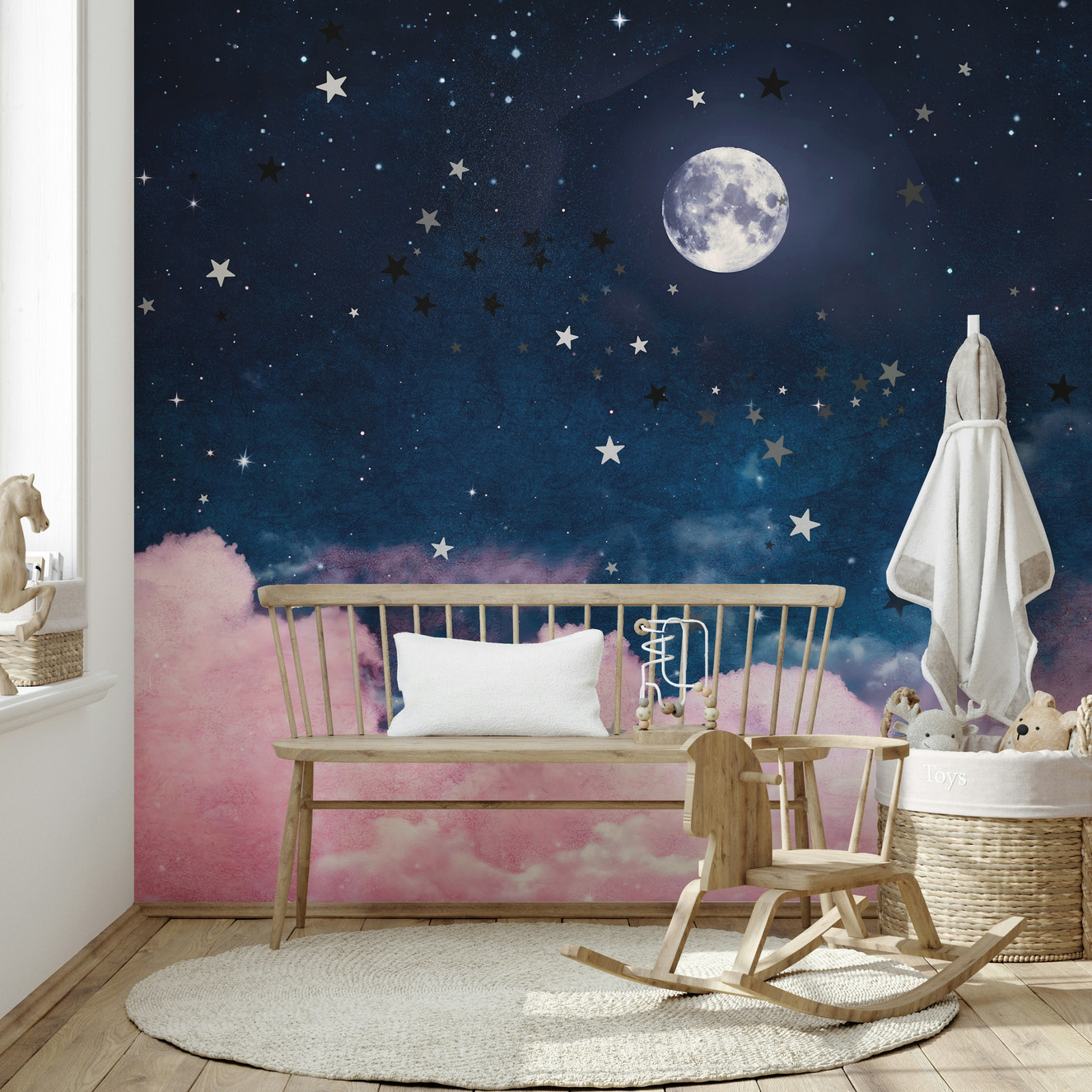 Full moon pink clouds mural

