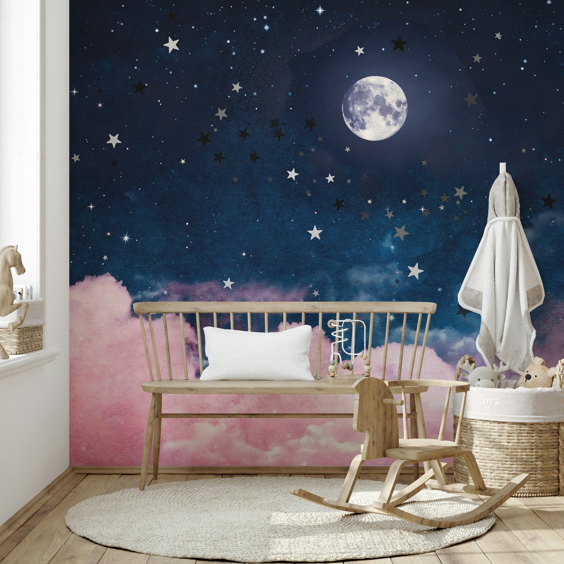 Full moon pink clouds mural

