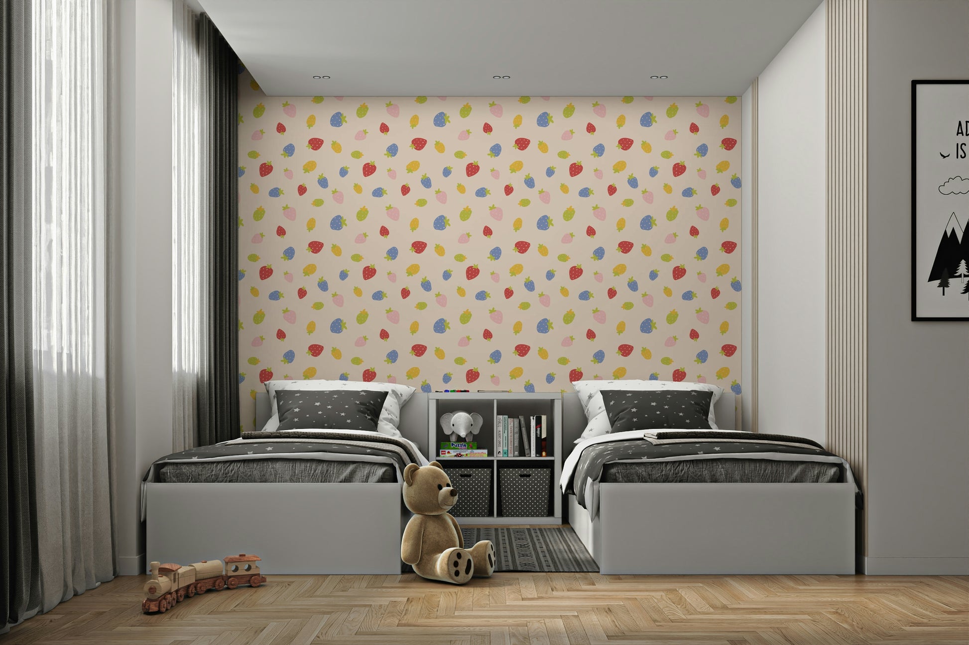 Charming red strawberry wallpaper with natural details

