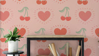Red cherry wallpaper with romantic sweetheart theme

