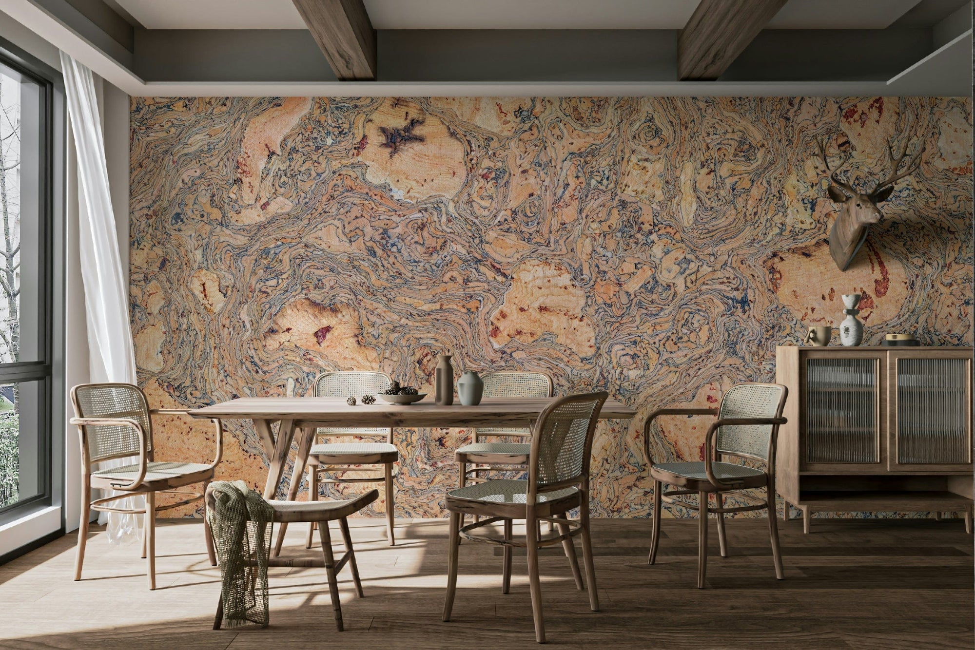 The mural has a modern, chic feel.

