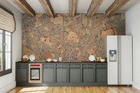 Wall mural with a swirled cork texture.

