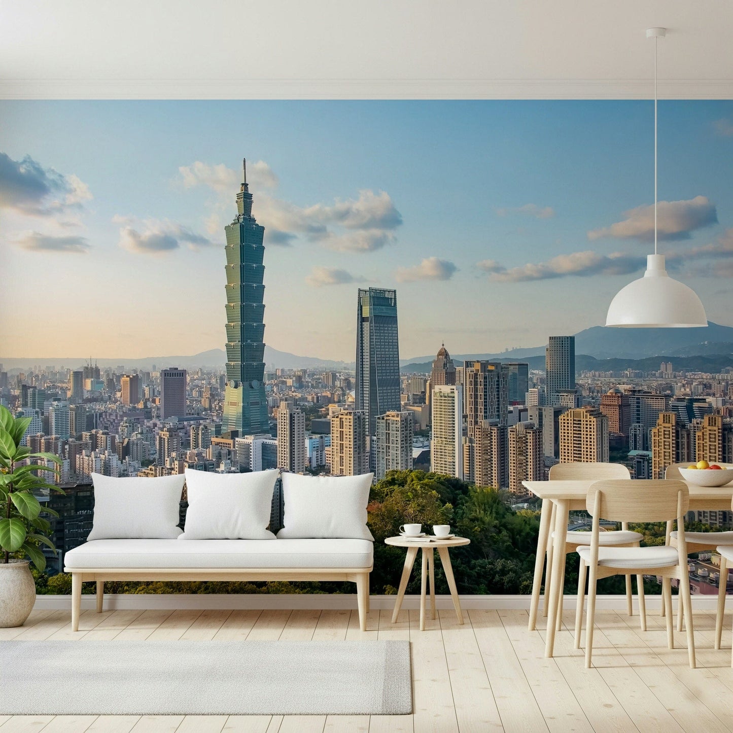 Beautiful Taipei Skyline Serenity panoramic wallpaper for walls.